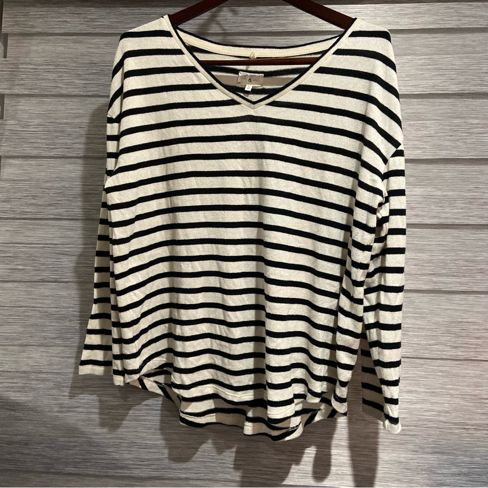 Lou & Grey Sweater Women XL White Black Stripe Cotton Blend Knit Lightweight NEW